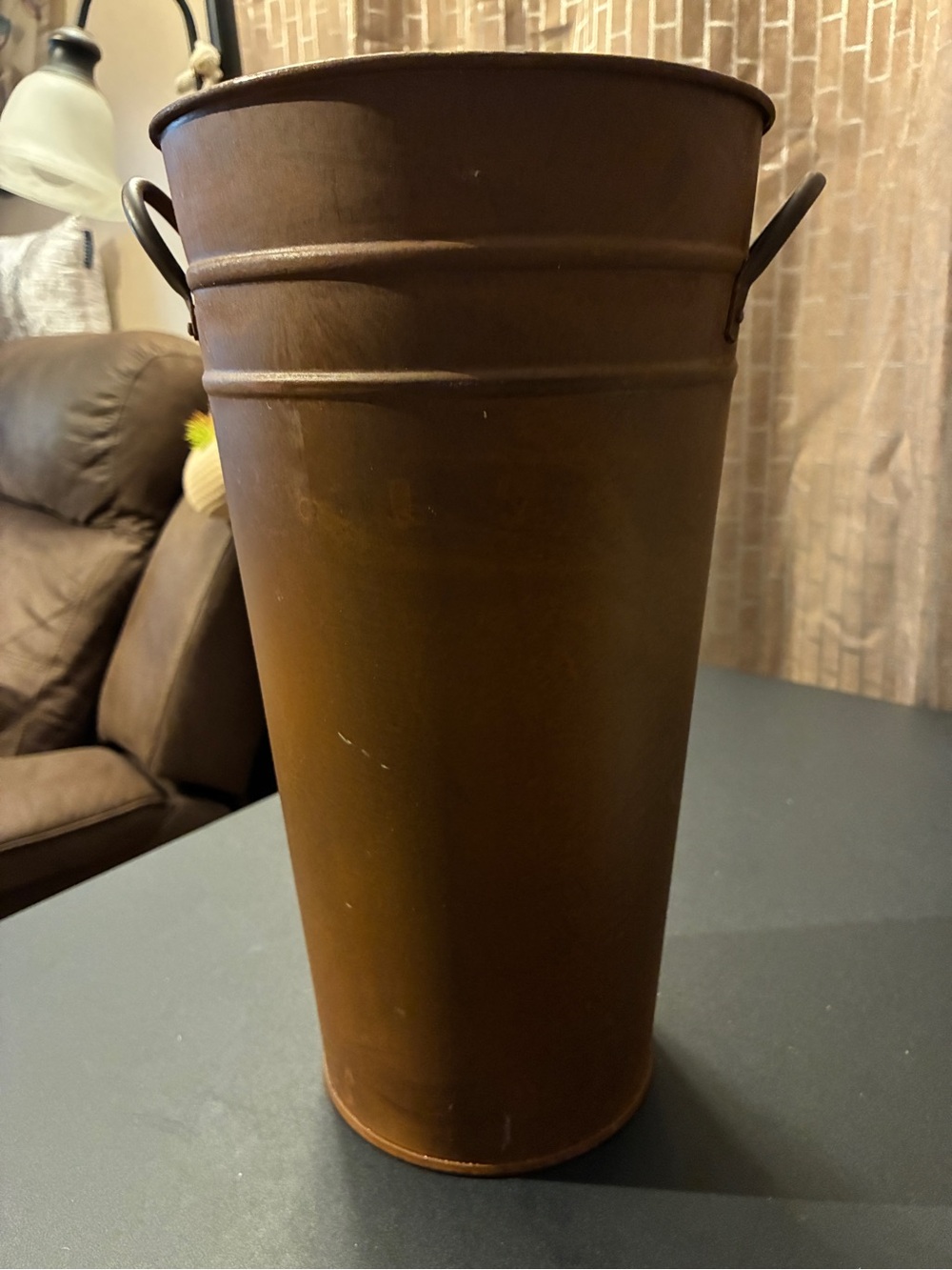 Rustic Tall Metal Bucket Vase - Brown